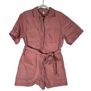 NWT Future Collective Pink Utility Romper Short Sleeve Belted Women’s M